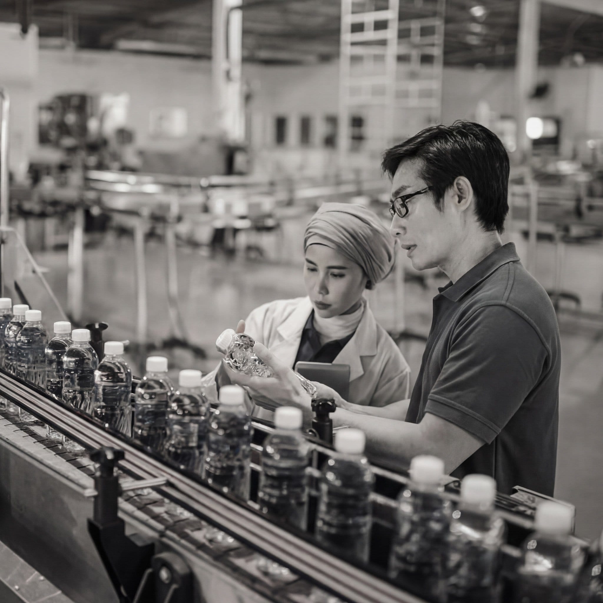 Stock being checked on a bottling line