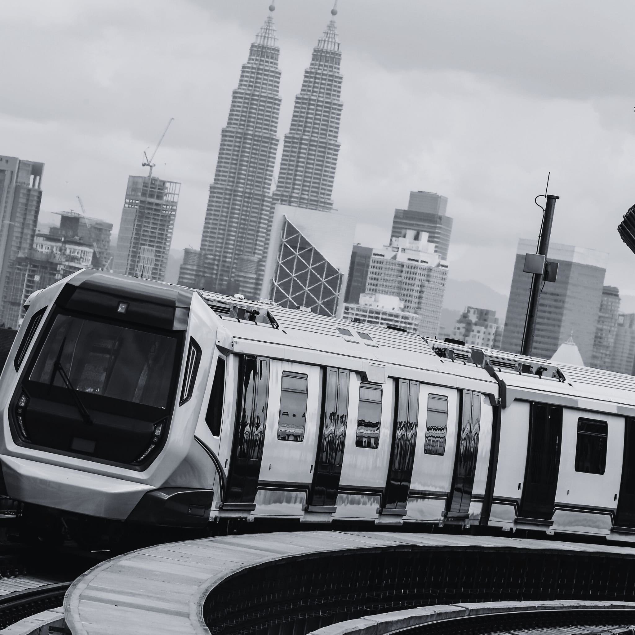 Kuala Lumpur transit line in front of the Petronas Towers